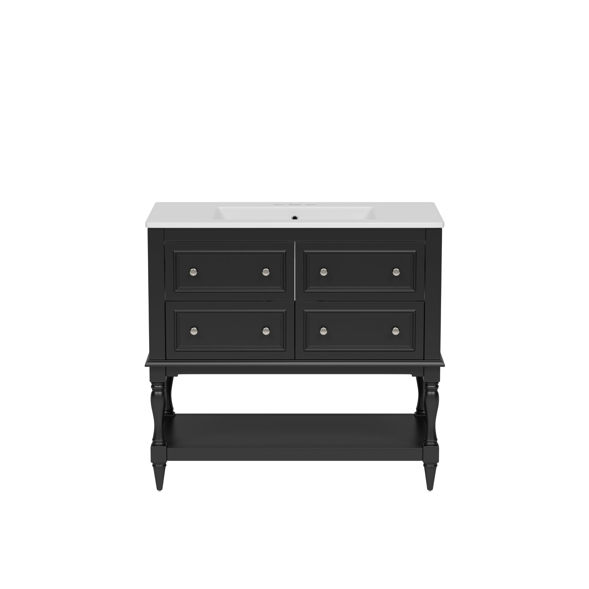 VanityFus 36-in Black Bathroom Vanity Single Sink Combo with Ceramic Top Undermount 4 Drawers